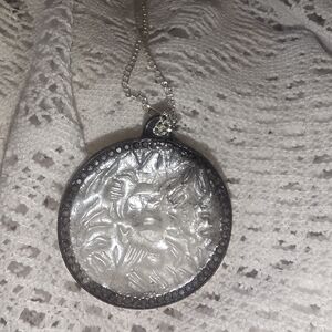 Screaming Skull Greek Coin Pendant On 18" Silver Tone Chain Necklace